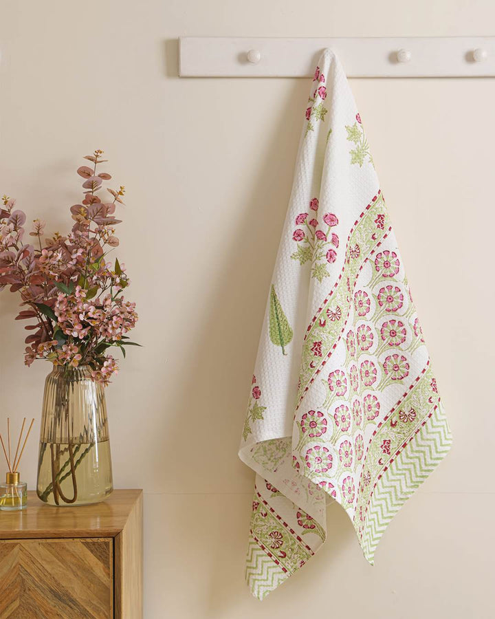 Royal Blossom Cotton Waffle Bath Towel 60 x 30 Inch Hand Block Print