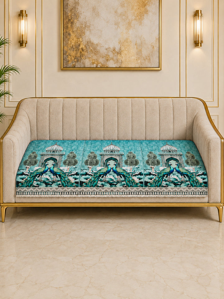 Suede Velvet Sofa Mat 3 Seater | Royal Peacock - Aqua Mist