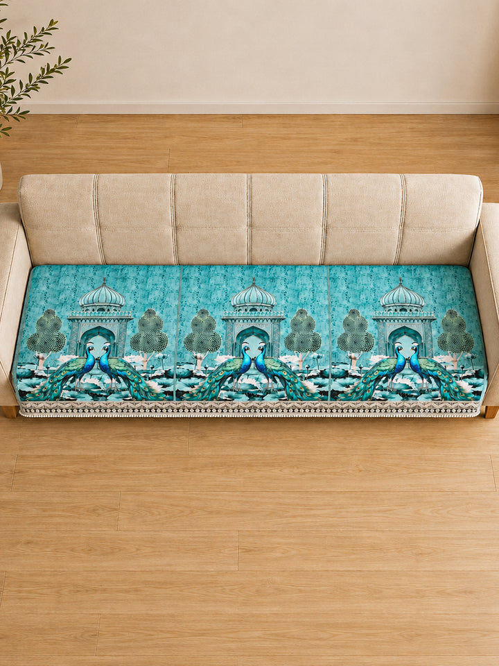 Suede Velvet Sofa Mat 3 Seater | Royal Peacock - Aqua Mist