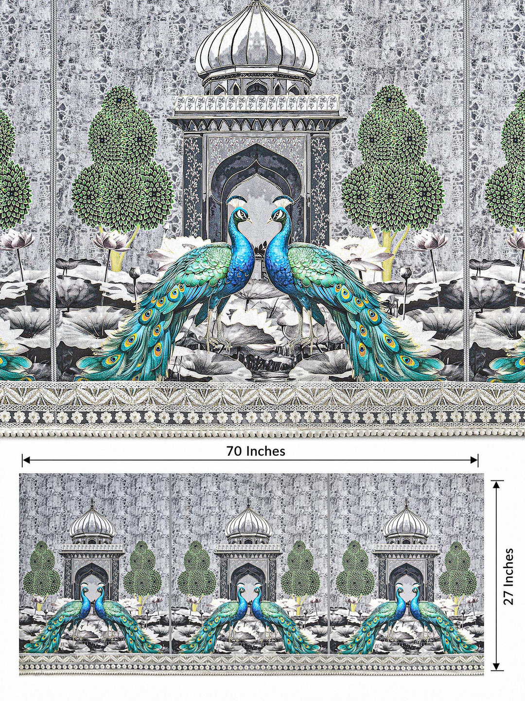 Suede Velvet Sofa Mat 3 Seater | Royal Peacock - Silver Pearl