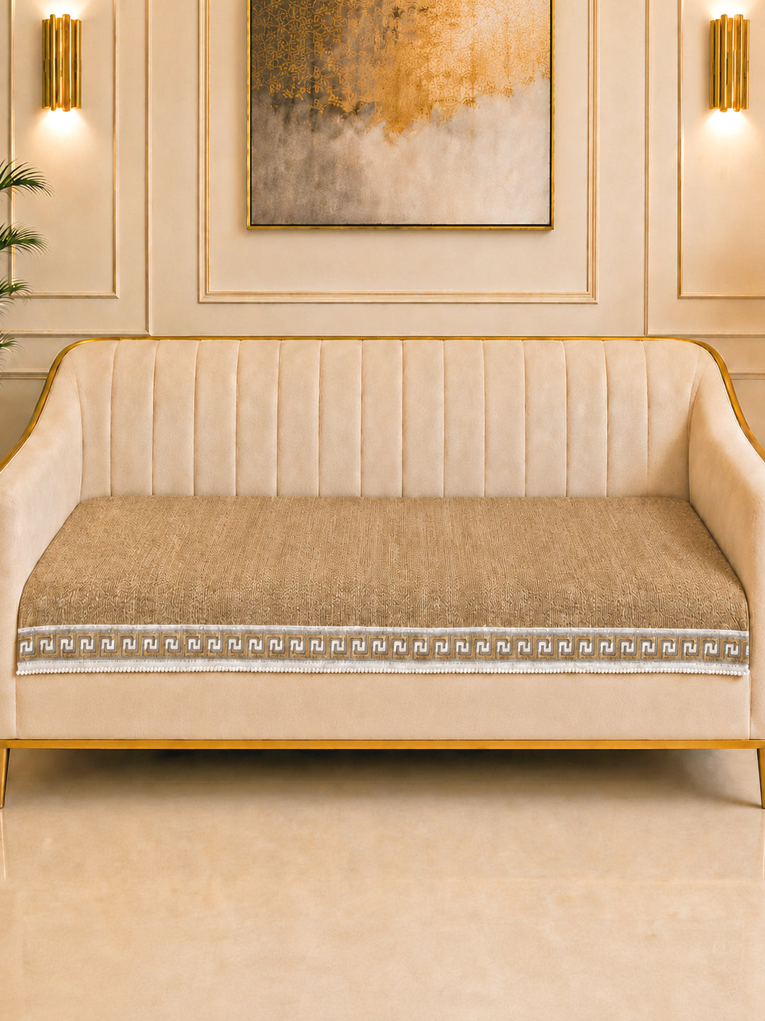 Suede Velvet Sofa Mat 3 Seater | Regal Edge – Desert Beige