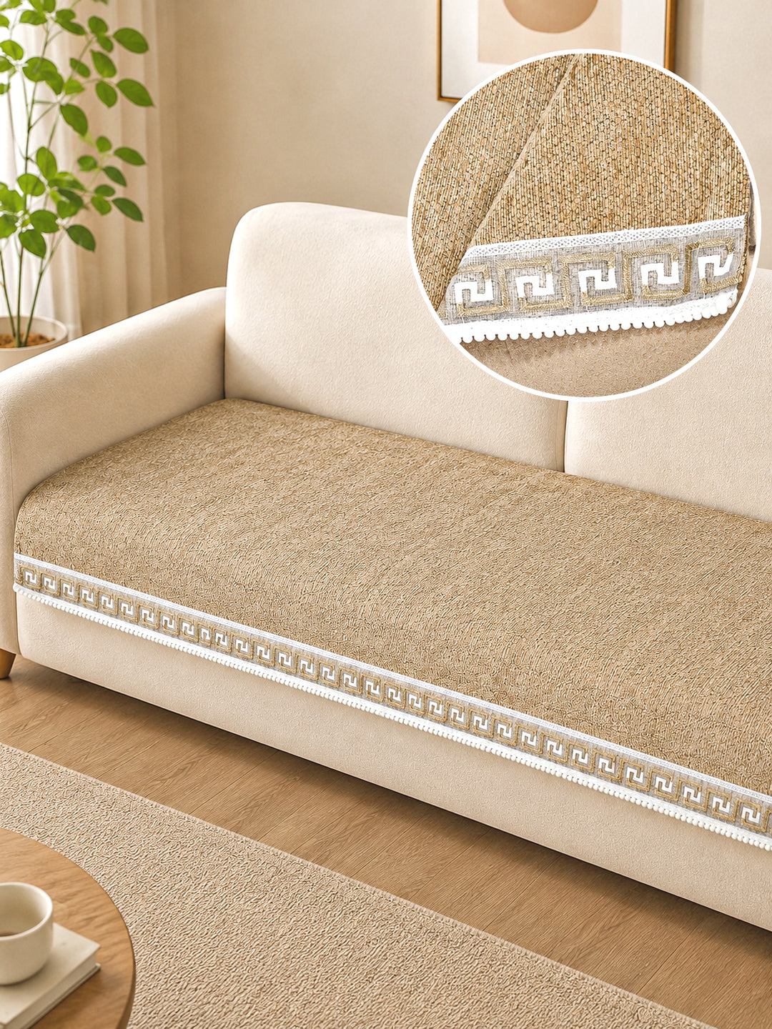Suede Velvet Sofa Mat 3 Seater | Regal Edge – Desert Beige