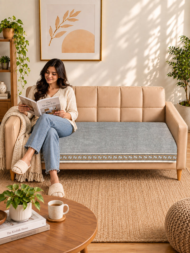 Suede Velvet Sofa Mat 3 Seater | Regal Edge – Mist Grey