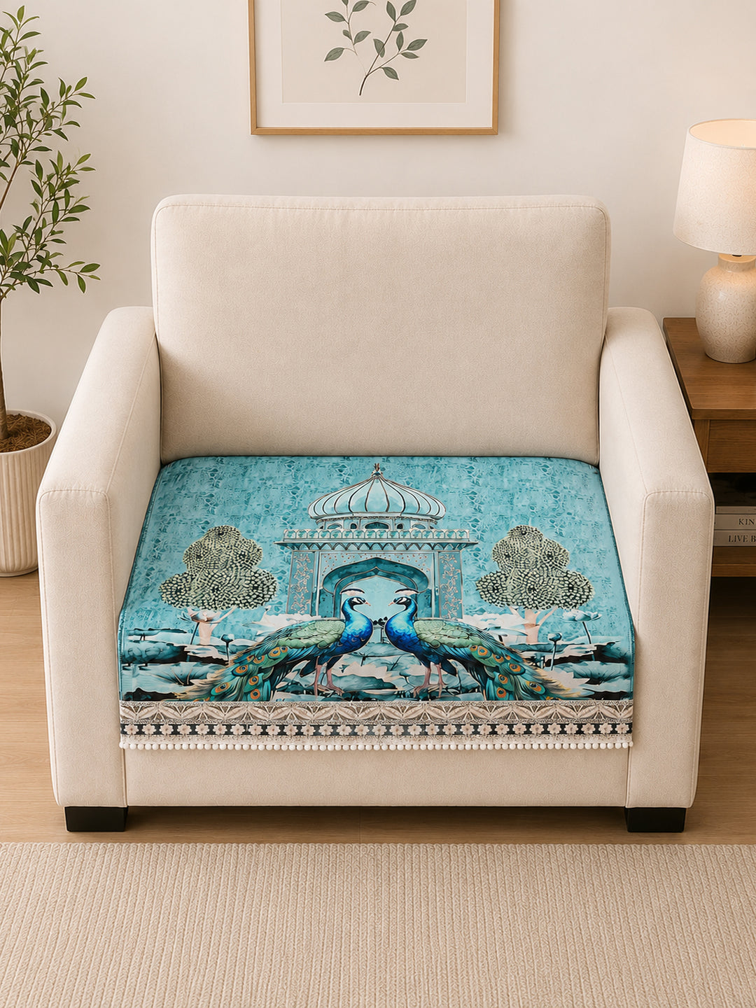 Suede Velvet Sofa Mat 1 Seater | Royal Peacock - Aqua Mist