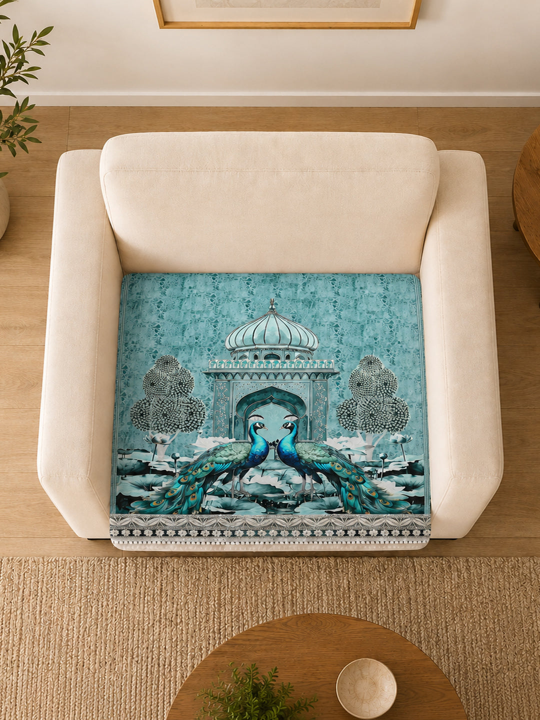 Suede Velvet Sofa Mat 1 Seater | Royal Peacock - Aqua Mist