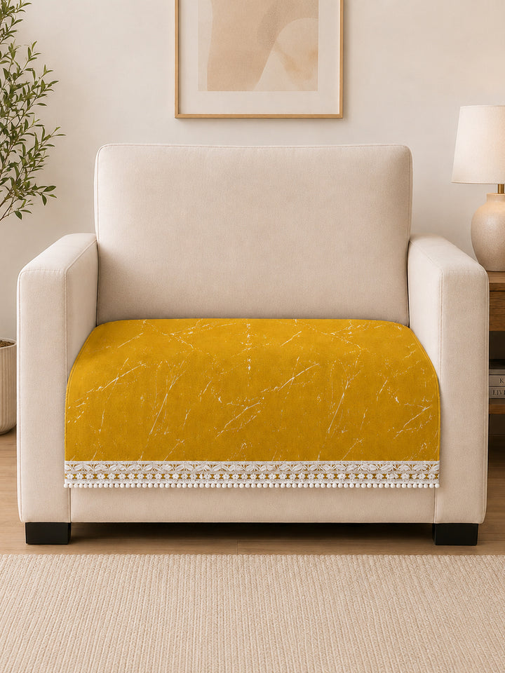 Suede Velvet Sofa Mat 1 Seater | Marble Luxe - Mustard Gold