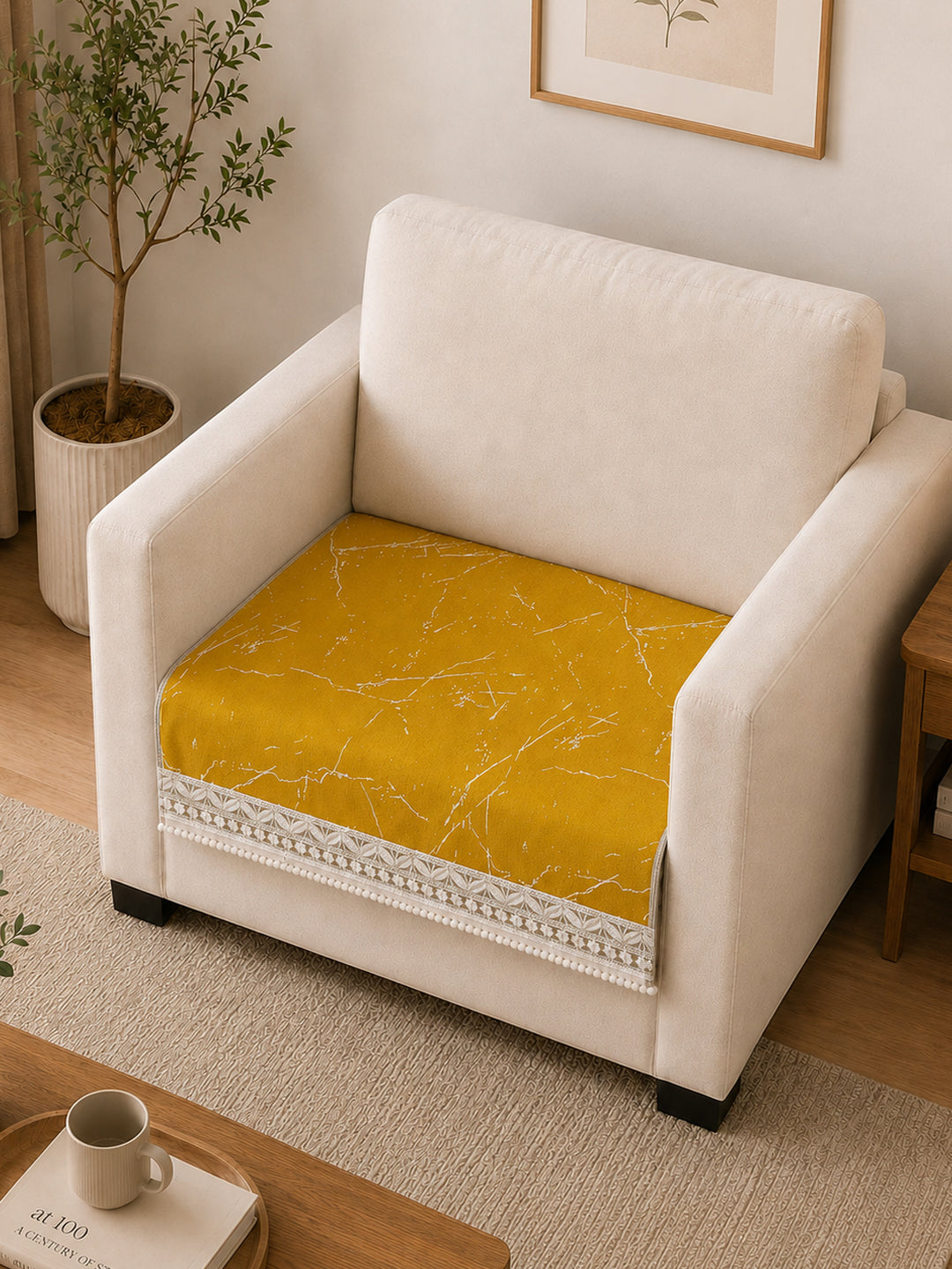 Suede Velvet Sofa Mat 1 Seater | Marble Luxe - Mustard Gold