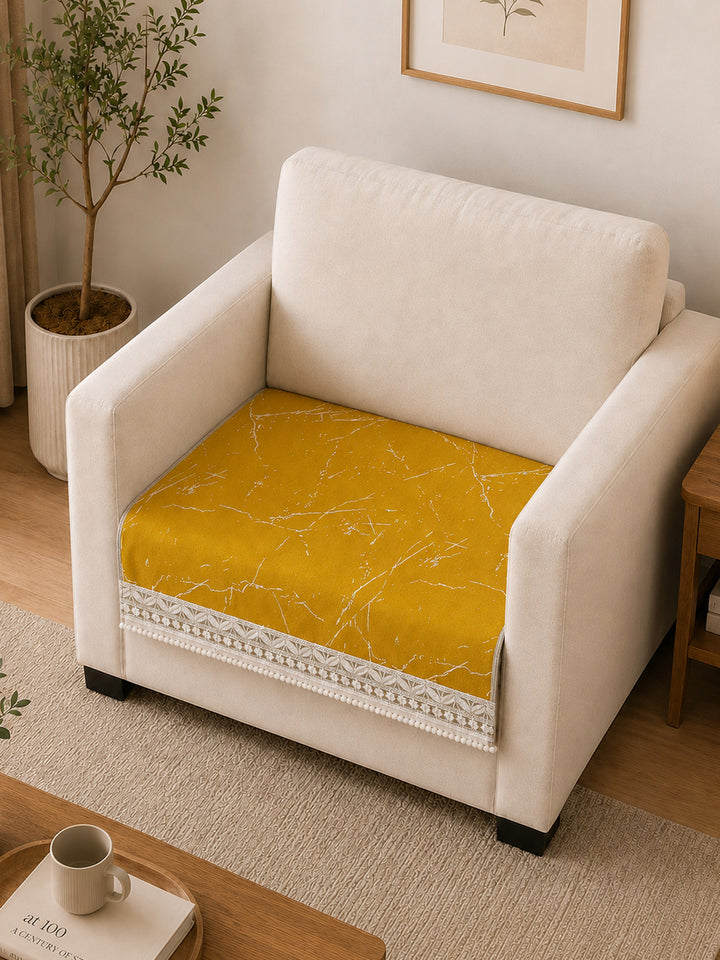 Suede Velvet Sofa Mat 1 Seater | Marble Luxe - Mustard Gold