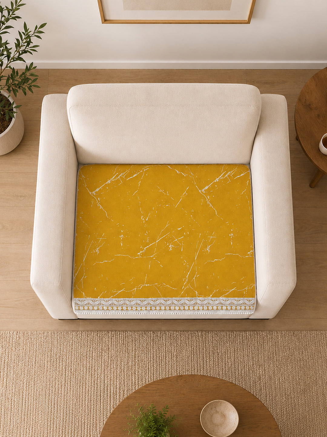 Suede Velvet Sofa Mat 1 Seater | Marble Luxe - Mustard Gold