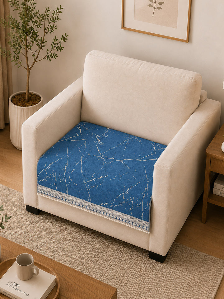 Suede Velvet Sofa Mat 1 Seater | Marble Luxe - Sapphire Blue