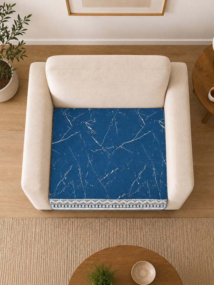 Suede Velvet Sofa Mat 1 Seater | Marble Luxe - Sapphire Blue