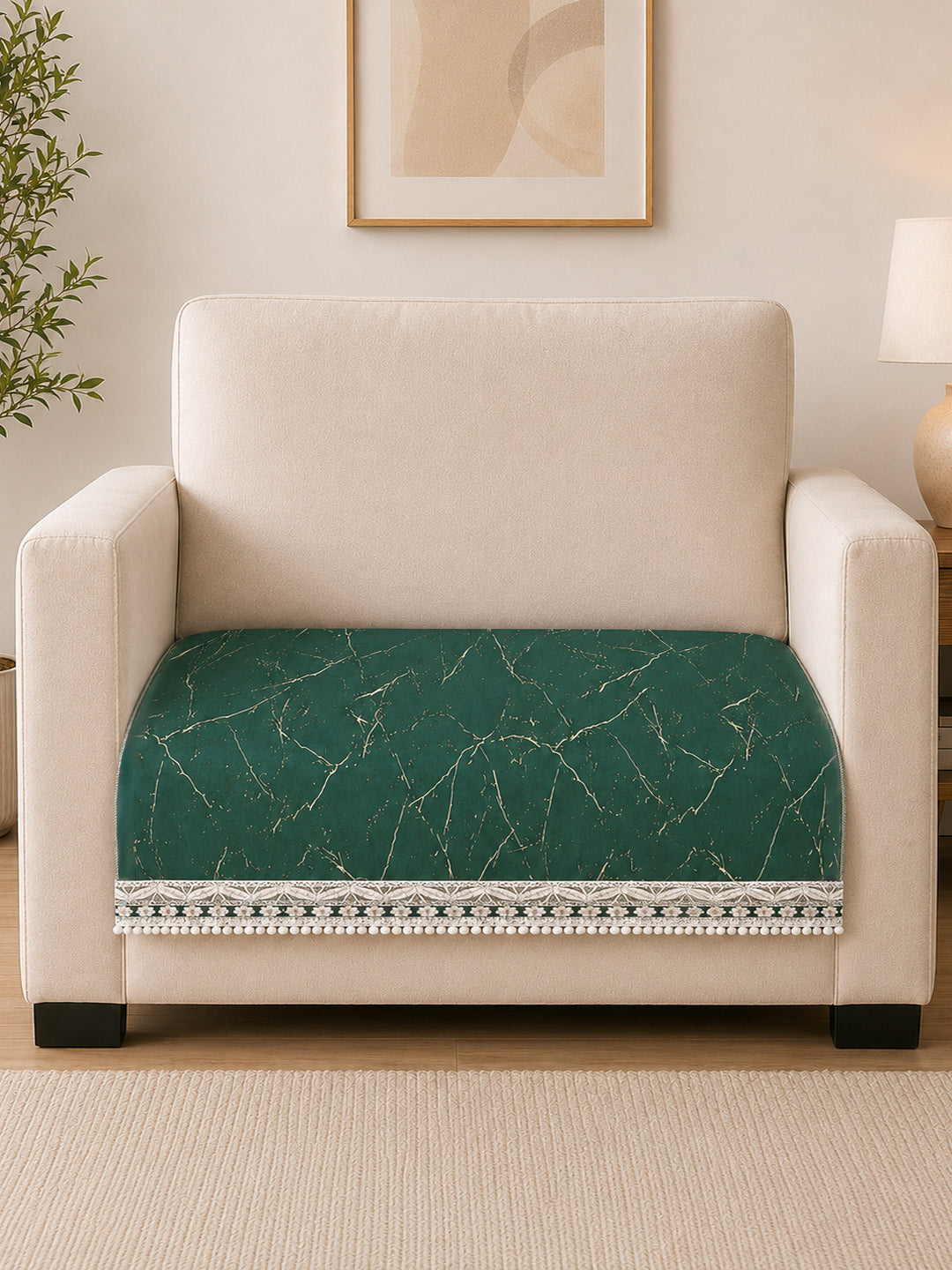 Suede Velvet Sofa Mat 1 Seater | Marble Luxe - Emerald Green