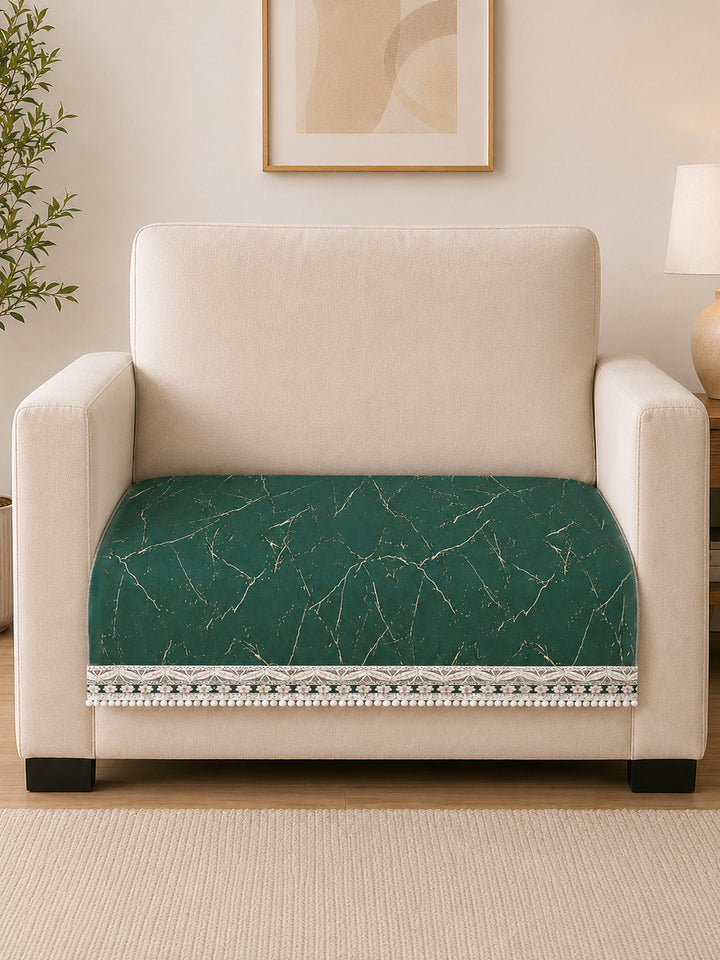 Suede Velvet Sofa Mat 1 Seater | Marble Luxe - Emerald Green