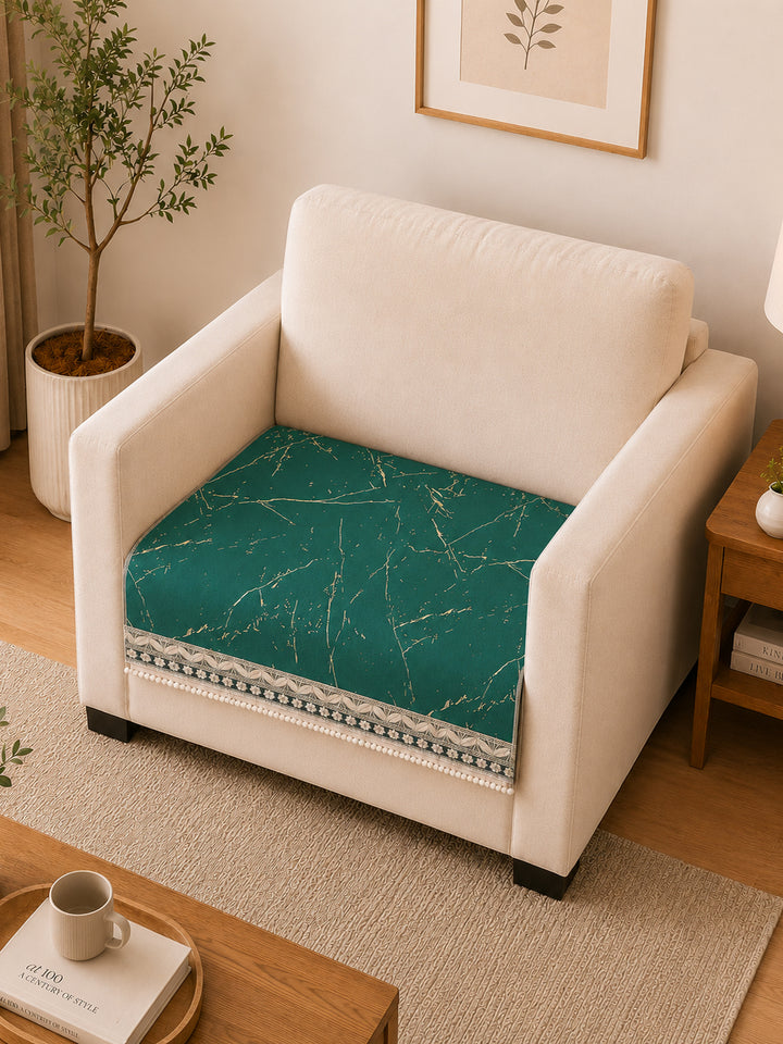 Suede Velvet Sofa Mat 1 Seater | Marble Luxe - Emerald Green