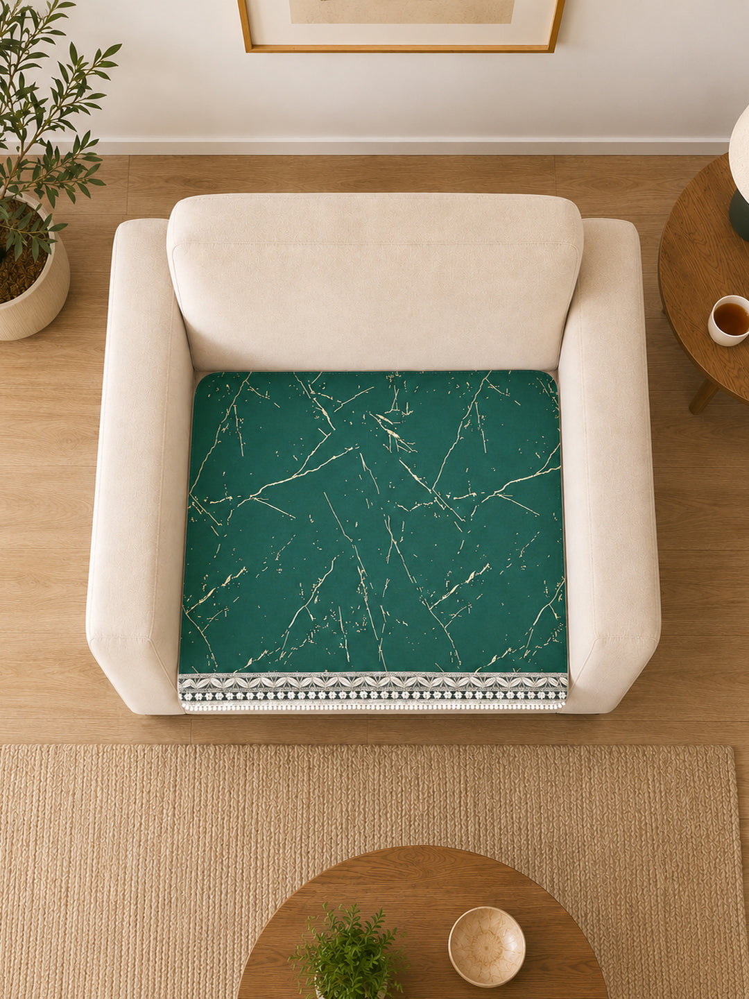 Suede Velvet Sofa Mat 1 Seater | Marble Luxe - Emerald Green