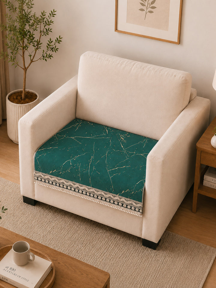 Suede Velvet Sofa Mat 1 Seater | Marble Luxe - Emerald Green