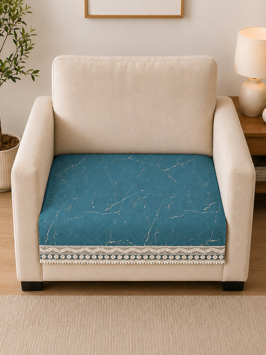 Suede Velvet Sofa Mat 1 Seater | Marble Luxe - Aqua Blue