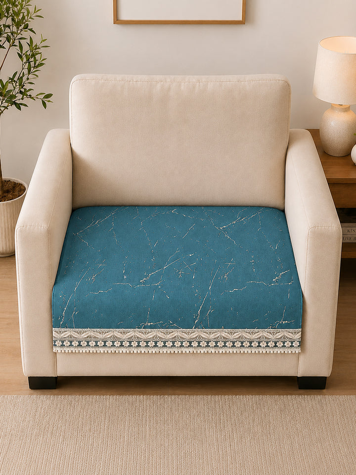 Suede Velvet Sofa Mat 1 Seater | Marble Luxe - Aqua Blue