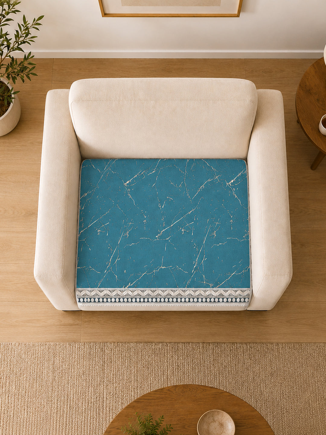 Suede Velvet Sofa Mat 1 Seater | Marble Luxe - Aqua Blue