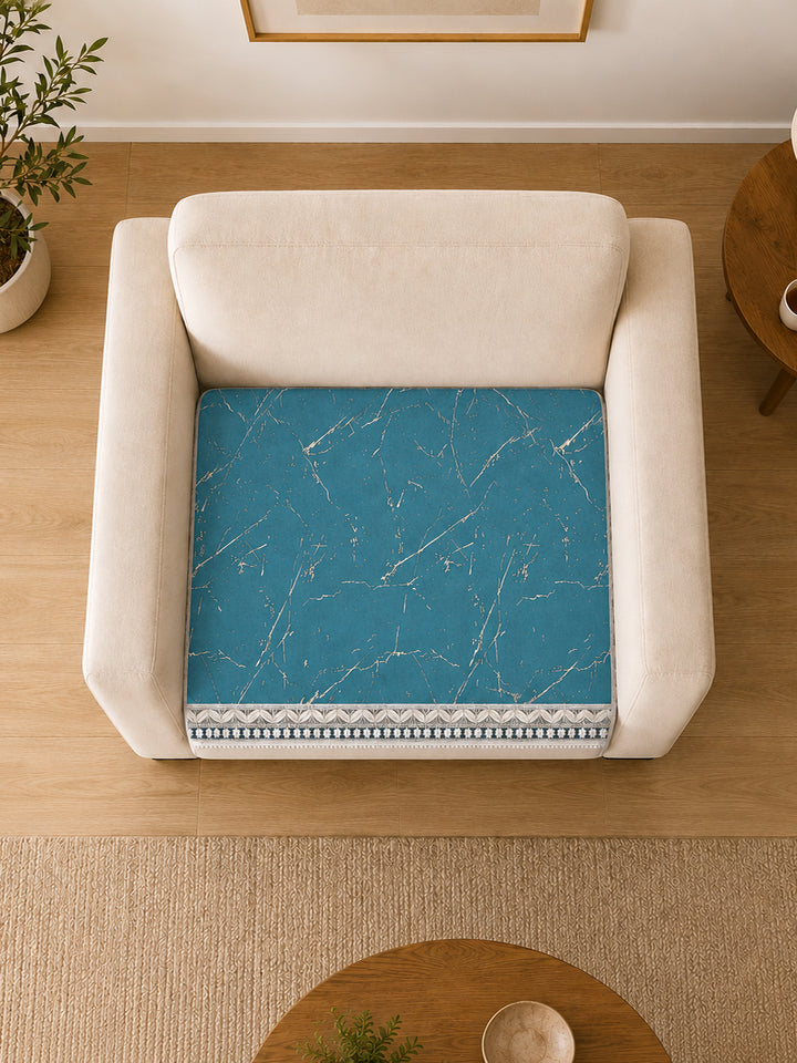 Suede Velvet Sofa Mat 1 Seater | Marble Luxe - Aqua Blue