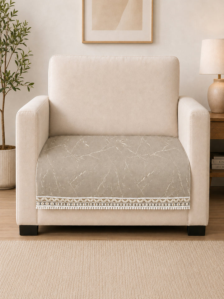Suede Velvet Sofa Mat 1 Seater | Marble Luxe - Stone Beige