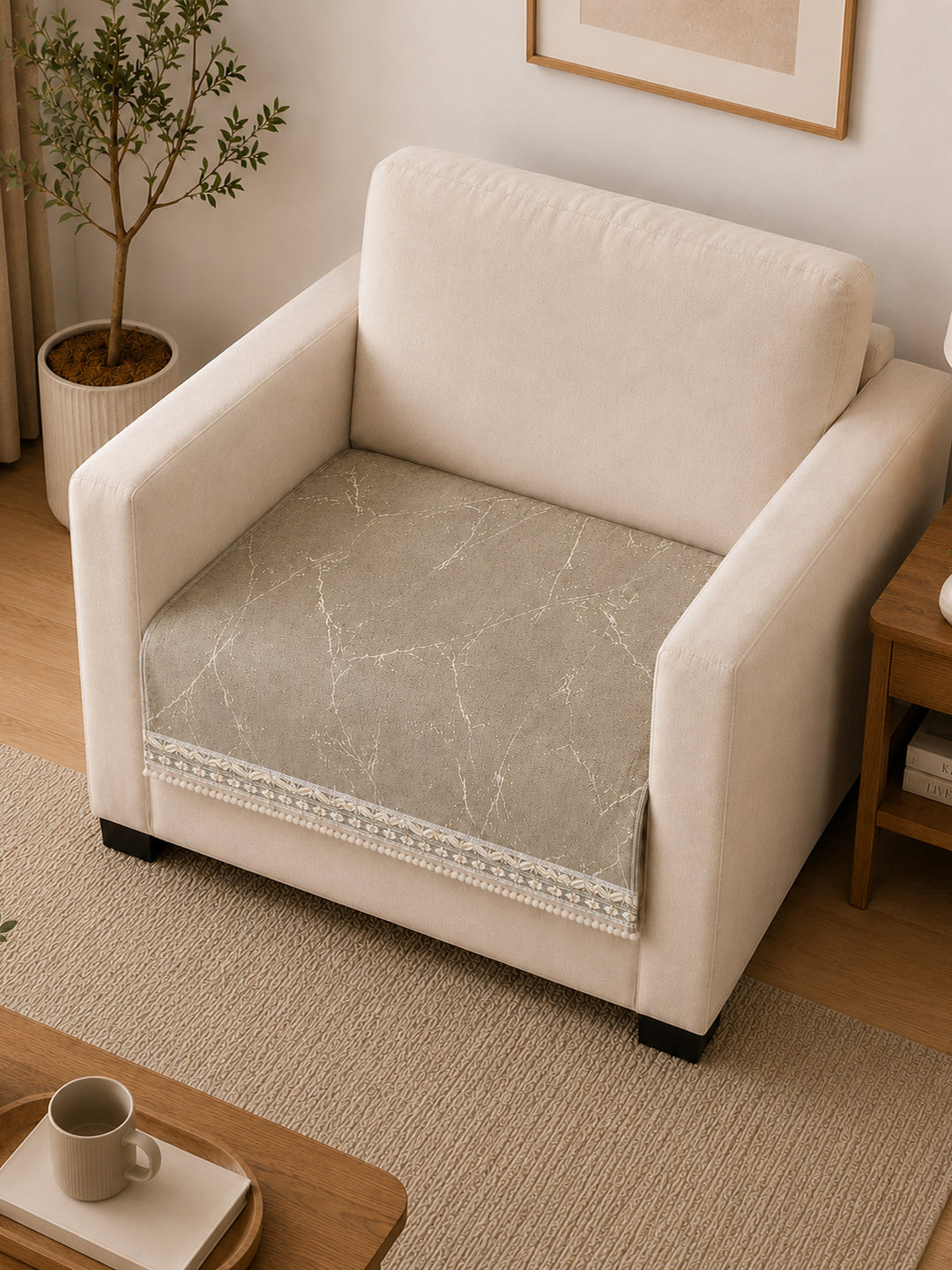 Suede Velvet Sofa Mat 1 Seater | Marble Luxe - Stone Beige