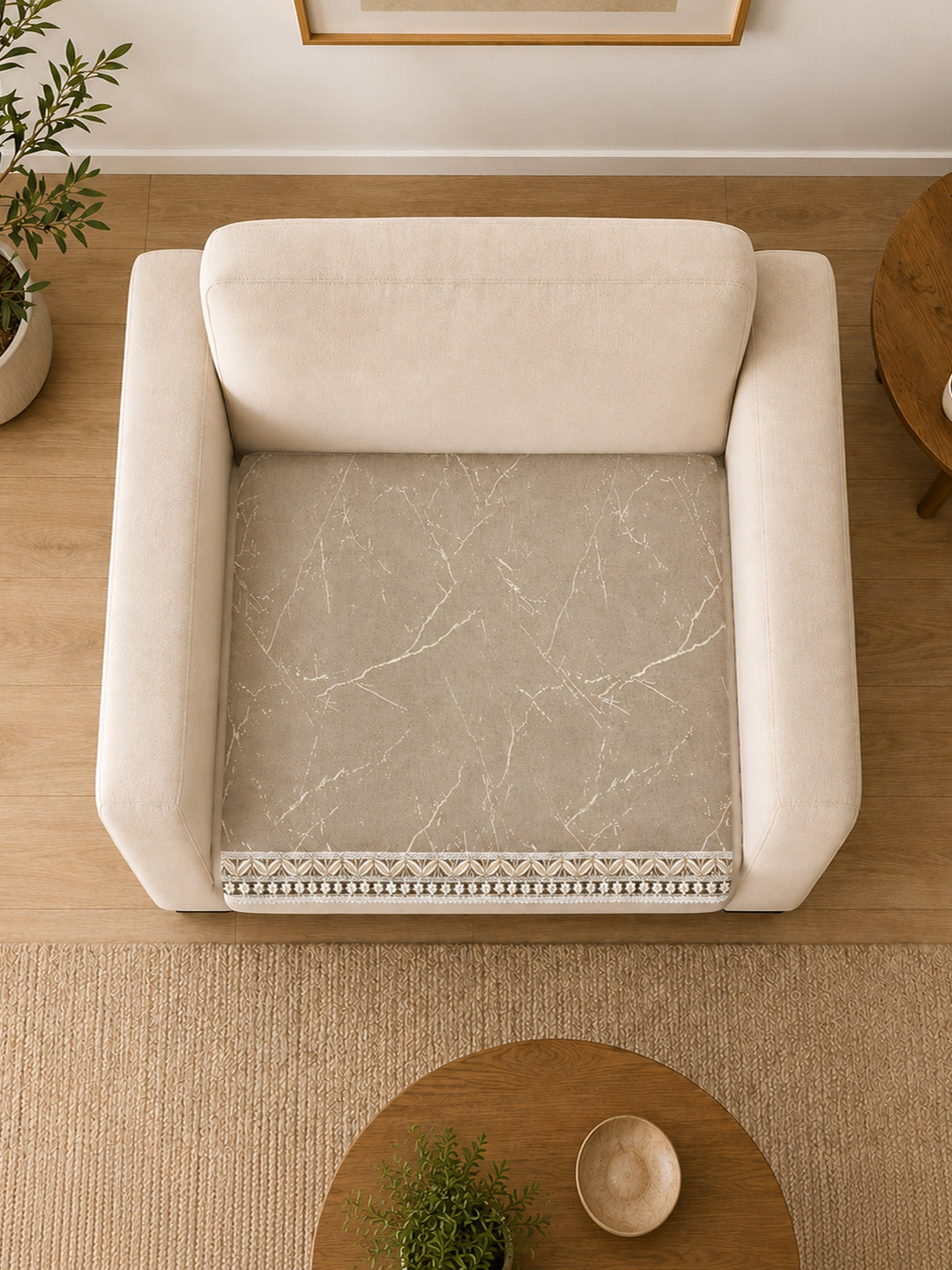 Suede Velvet Sofa Mat 1 Seater | Marble Luxe - Stone Beige