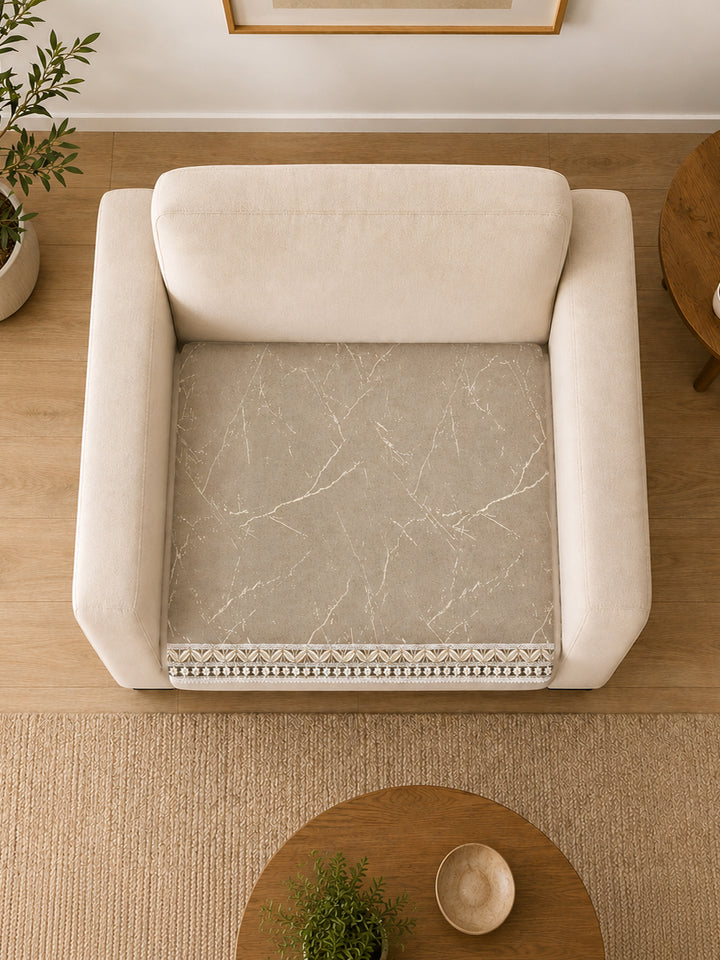 Suede Velvet Sofa Mat 1 Seater | Marble Luxe - Stone Beige
