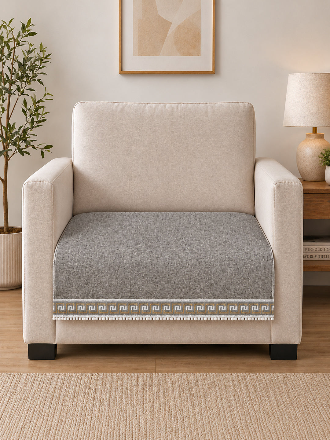 Suede Velvet Sofa Mat 1 Seater | Regal Edge – Warm Grey