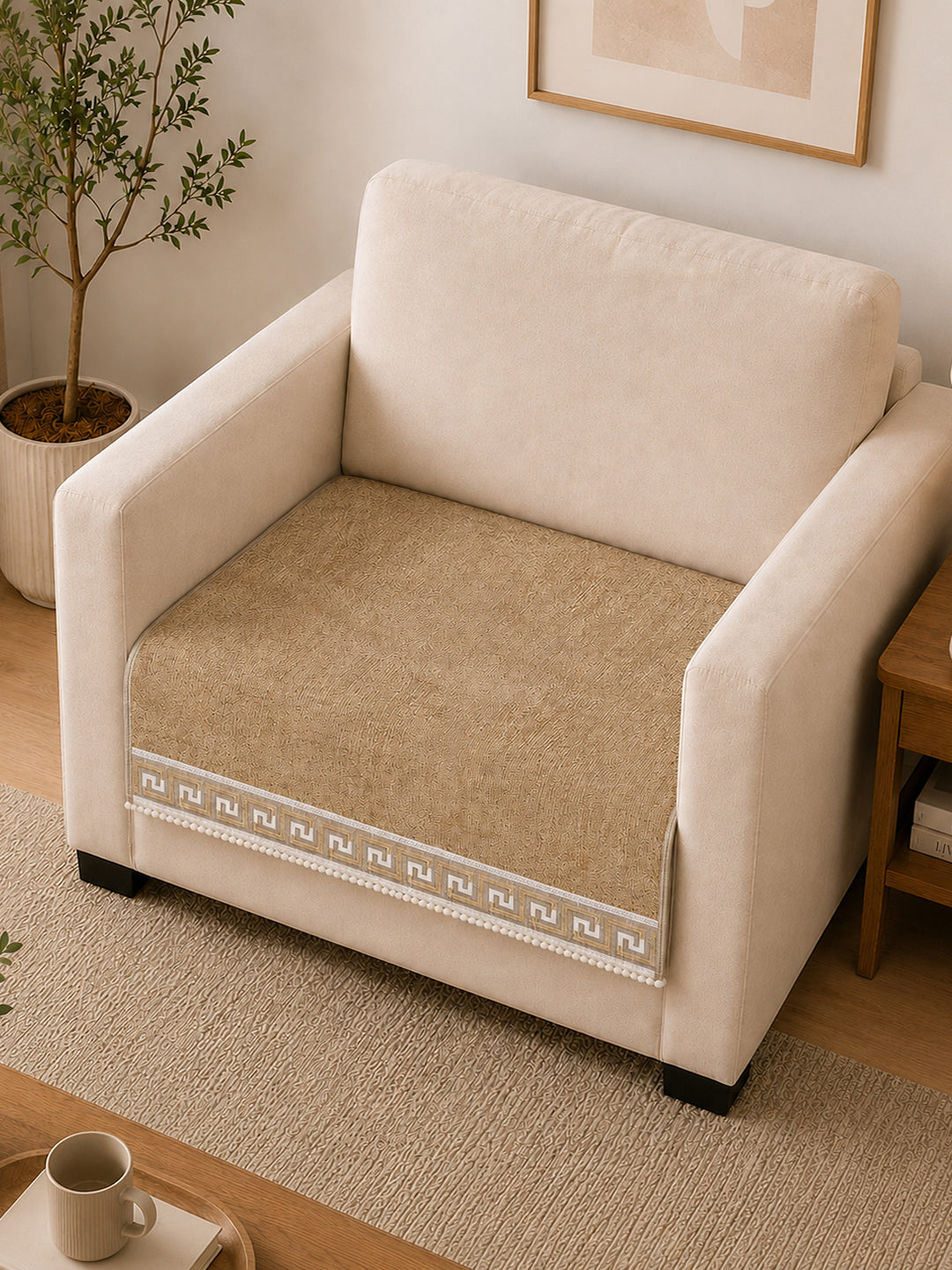 Suede Velvet Sofa Mat 1 Seater | Regal Edge – Desert Beige