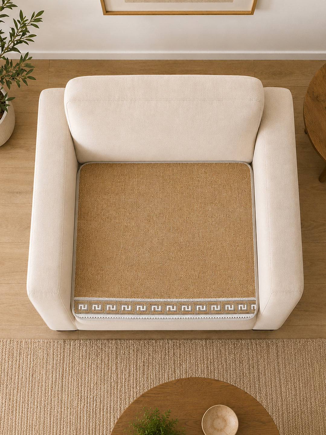 Suede Velvet Sofa Mat 1 Seater | Regal Edge – Desert Beige
