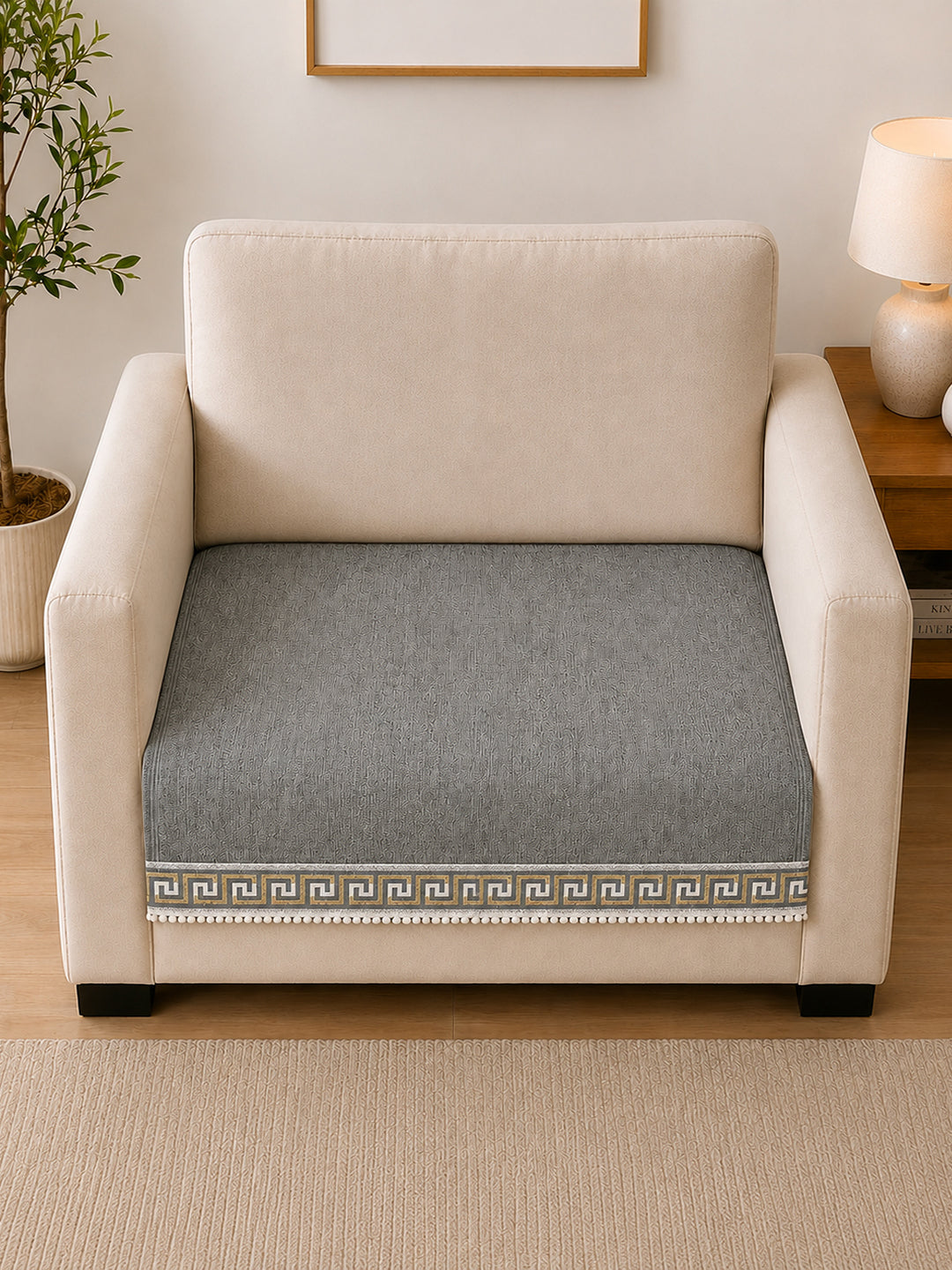Suede Velvet Sofa Mat 1 Seater | Regal Edge – Greyish Blue