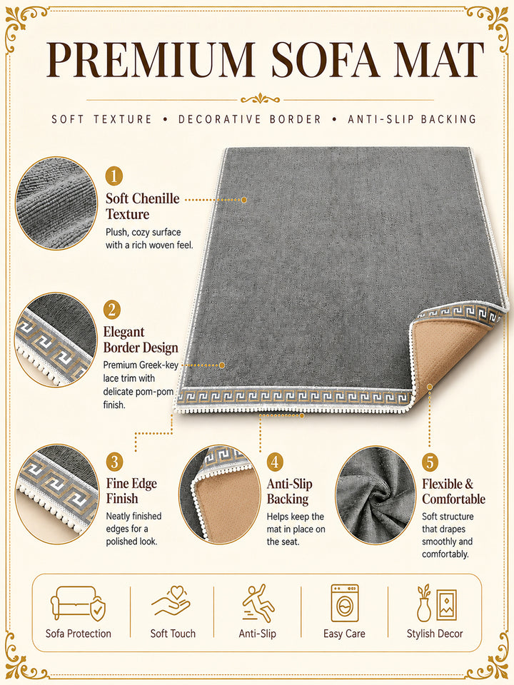 Suede Velvet Sofa Mat 1 Seater | Regal Edge – Greyish Blue