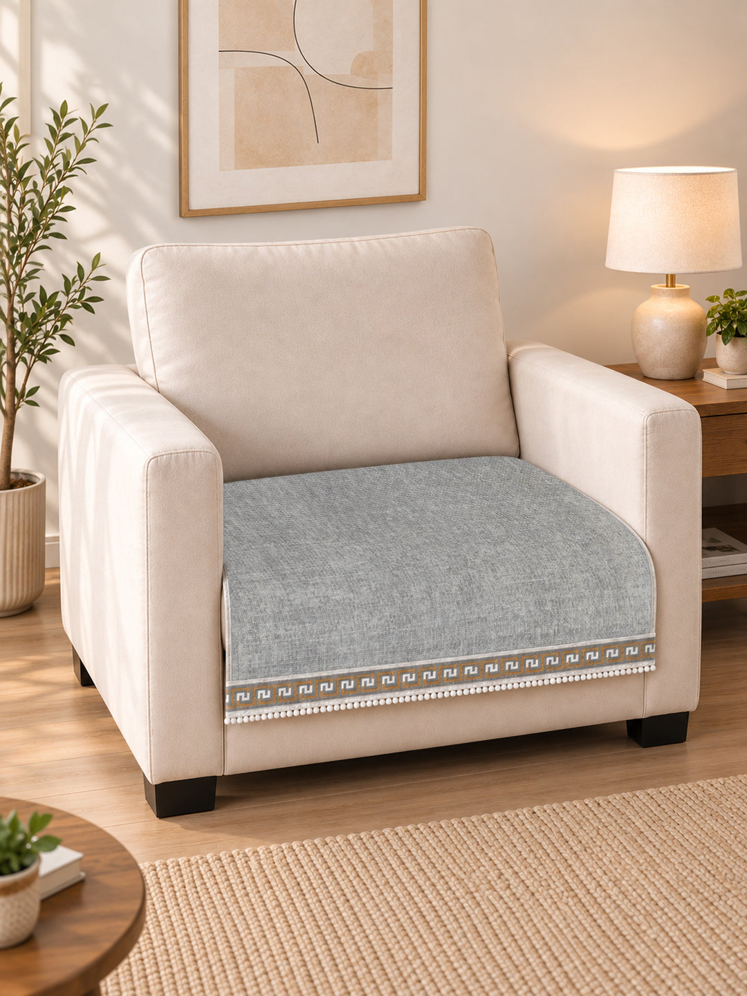 Suede Velvet Sofa Mat 1 Seater | Regal Edge – Mist Grey