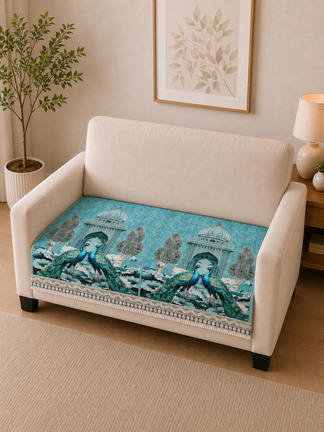 Suede Velvet Sofa Mat 2 Seater | Royal Peacock - Aqua Mist