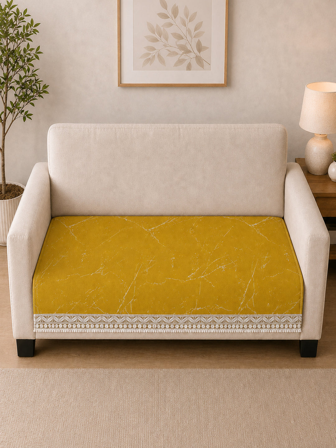 Suede Velvet Sofa Mat 2 Seater | Marble Luxe - Mustard Gold