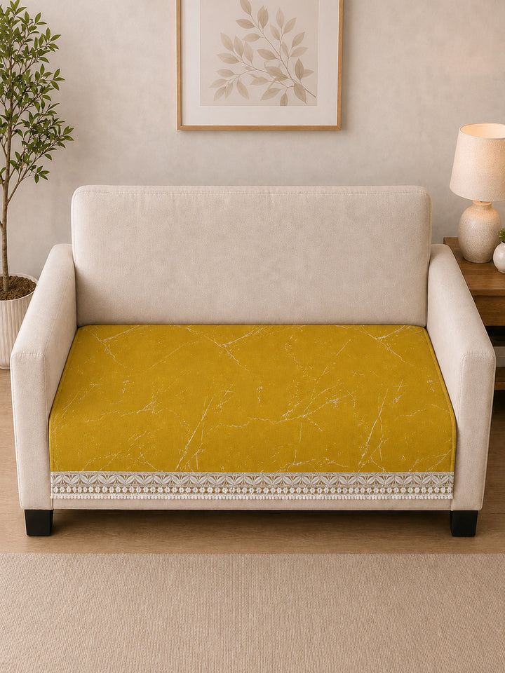 Suede Velvet Sofa Mat 2 Seater | Marble Luxe - Mustard Gold