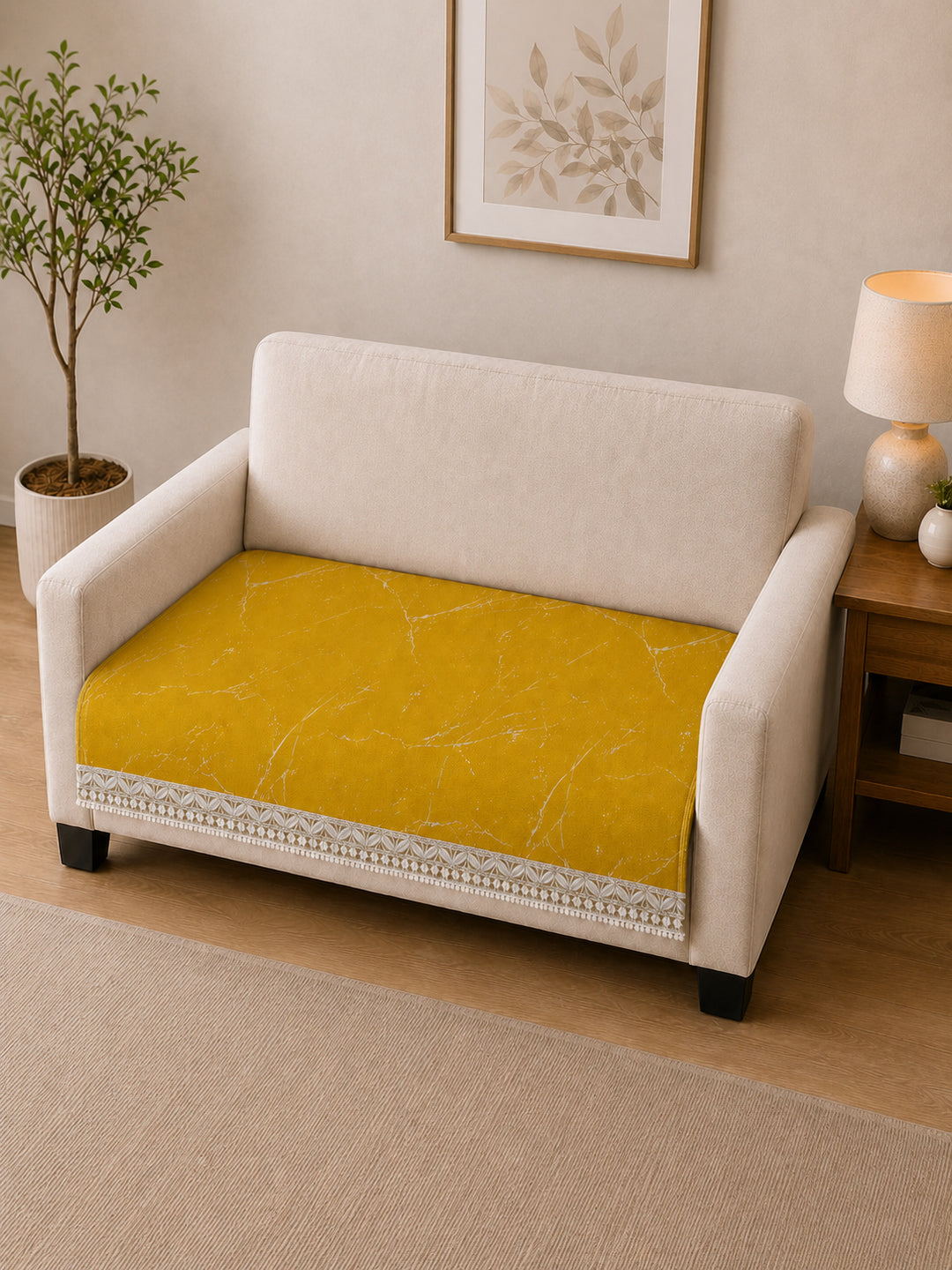 Suede Velvet Sofa Mat 2 Seater | Marble Luxe - Mustard Gold