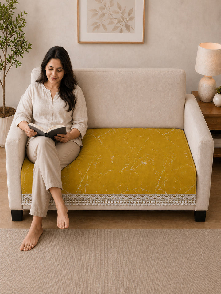 Suede Velvet Sofa Mat 2 Seater | Marble Luxe - Mustard Gold