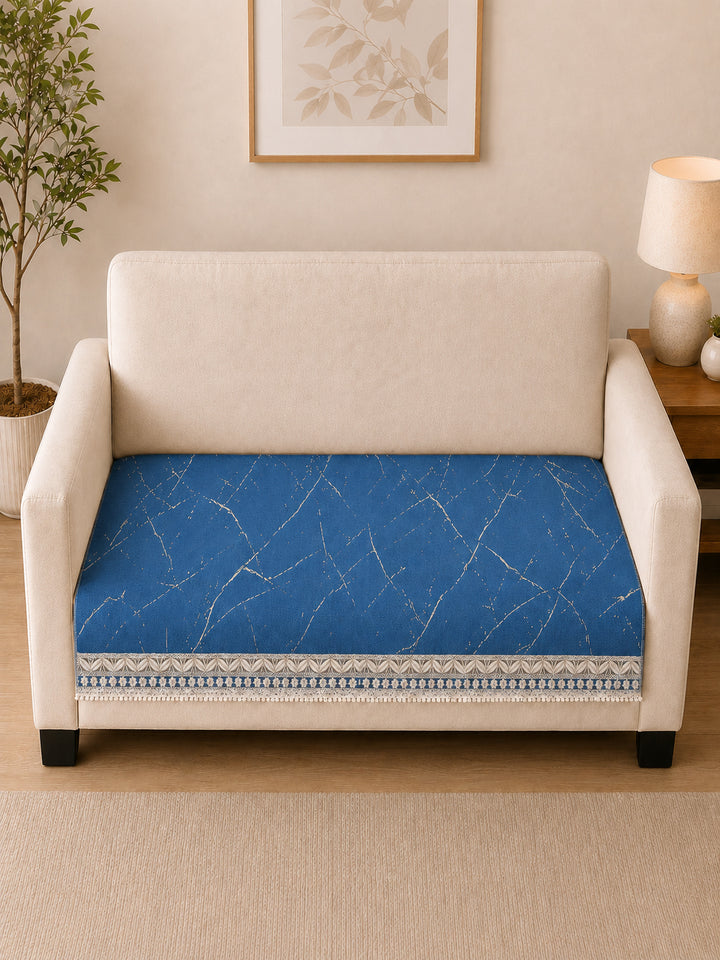 Suede Velvet Sofa Mat 2 Seater | Marble Luxe - Sapphire Blue