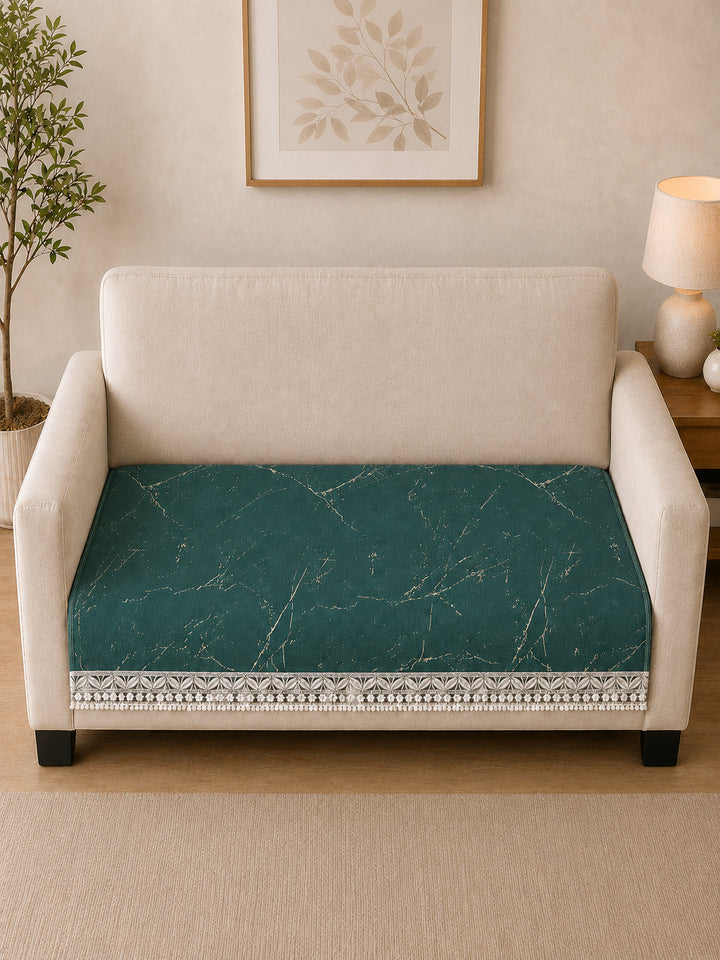 Suede Velvet Sofa Mat 2 Seater | Marble Luxe - Emerald Green