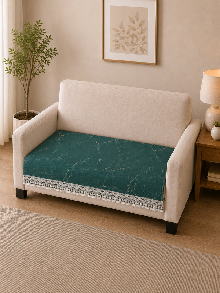 Suede Velvet Sofa Mat 2 Seater | Marble Luxe - Emerald Green