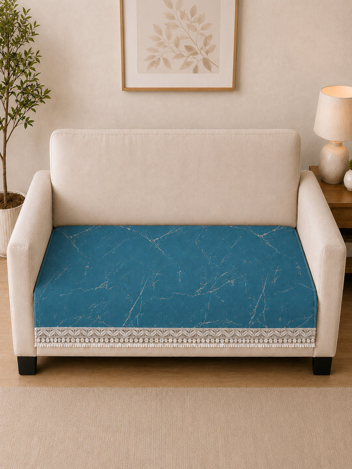 Suede Velvet Sofa Mat 2 Seater | Marble Luxe - Aqua Blue