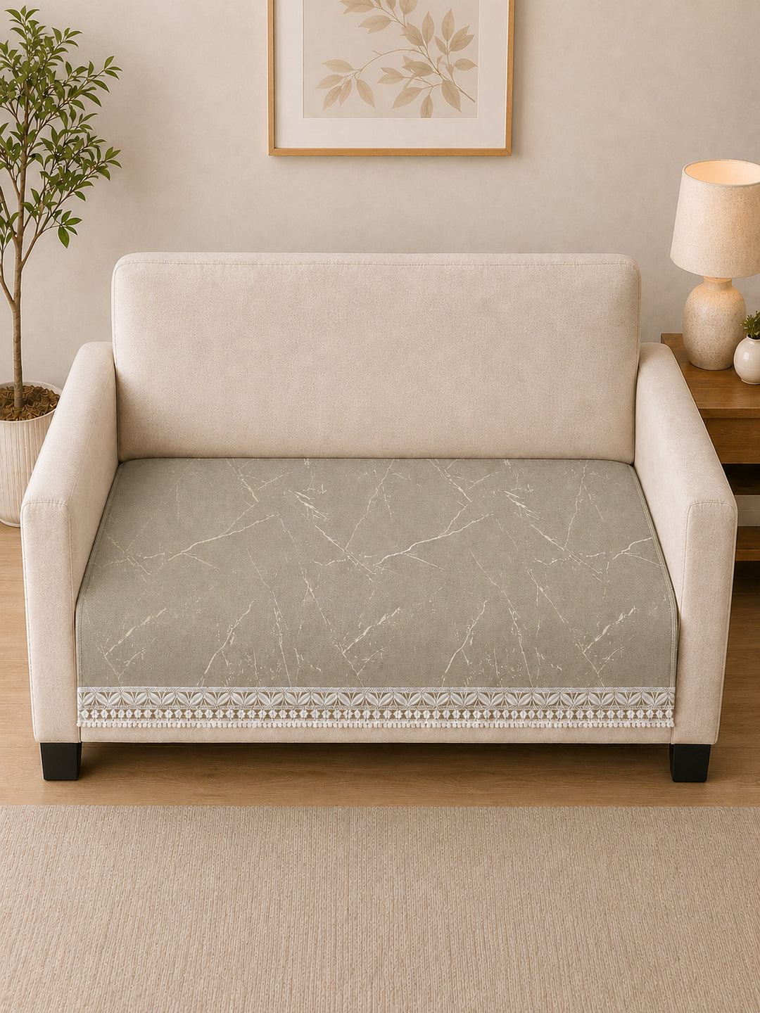 Suede Velvet Sofa Mat 2 Seater | Marble Luxe - Stone Beige