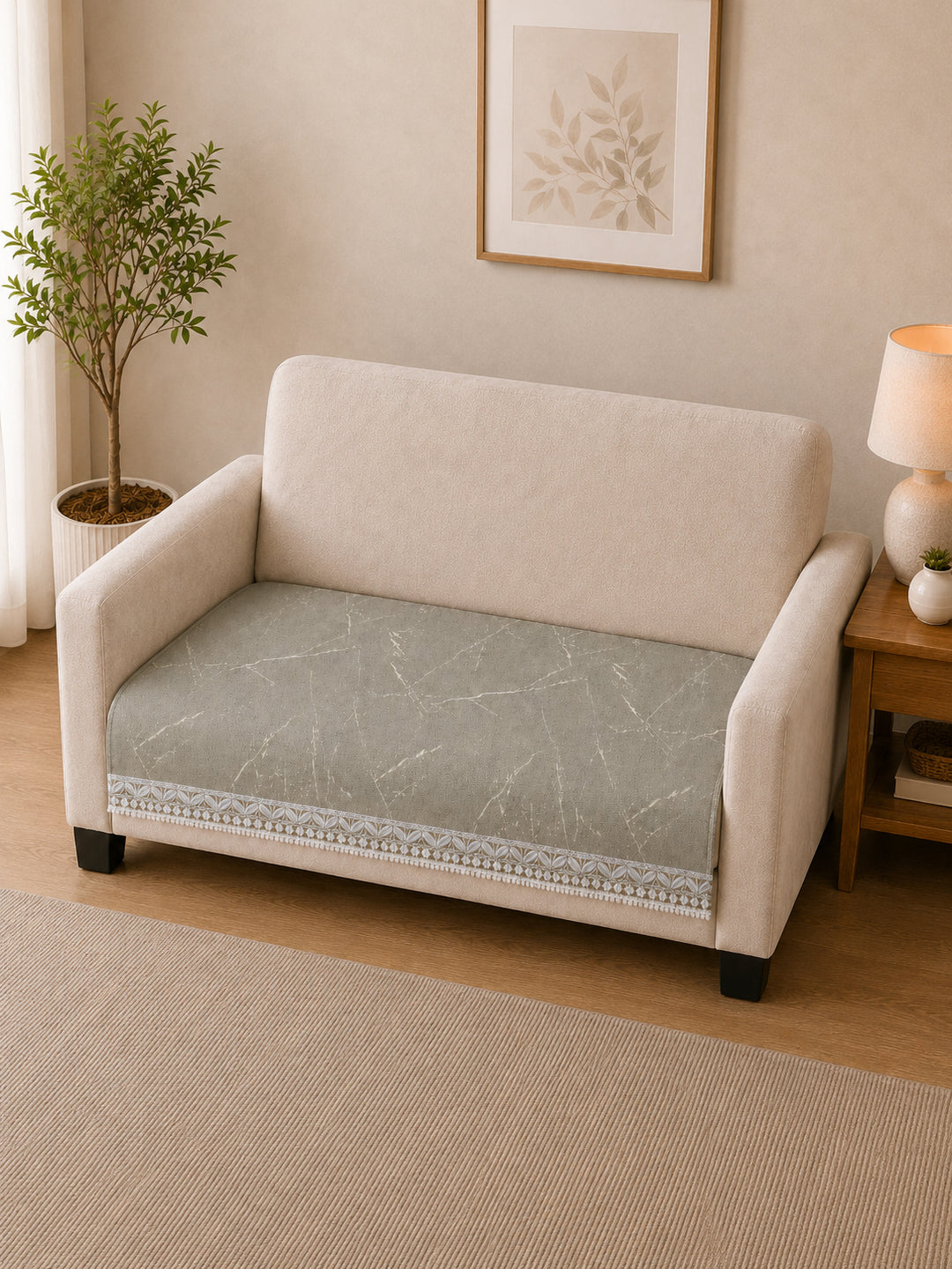 Suede Velvet Sofa Mat 2 Seater | Marble Luxe - Stone Beige