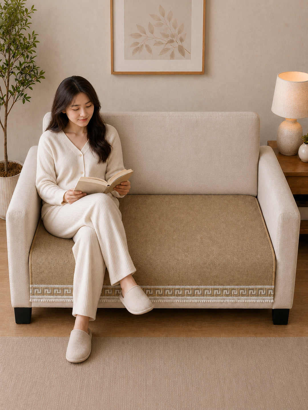 Suede Velvet Sofa Mat 2 Seater | Regal Edge – Desert Beige