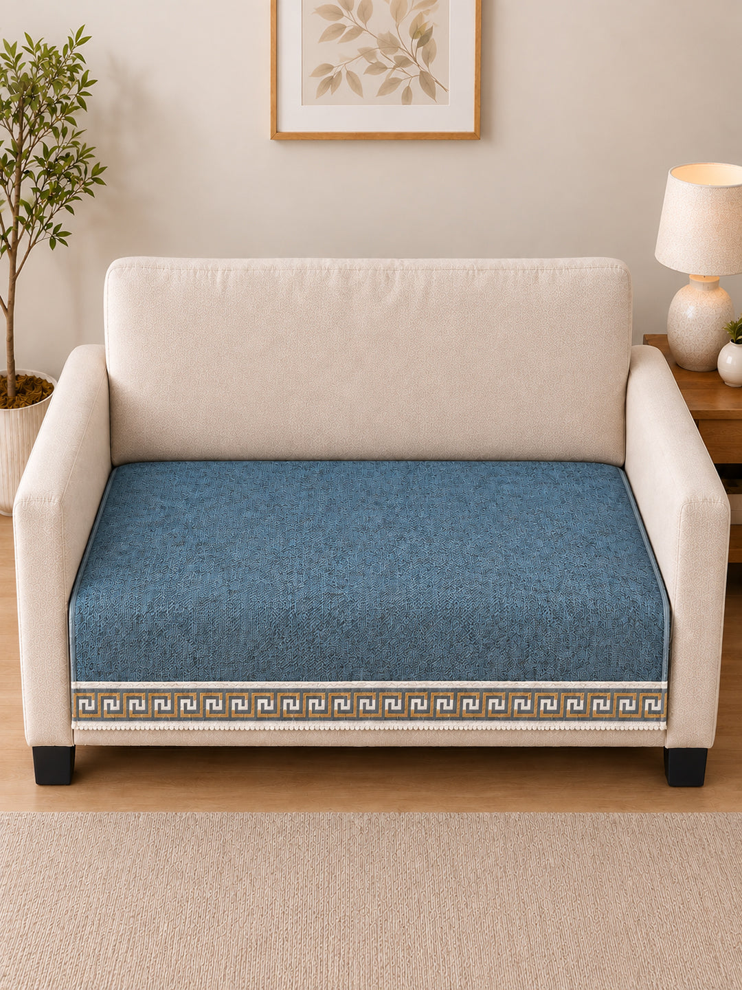 Suede Velvet Sofa Mat 2 Seater | Regal Edge – Greyish Blue