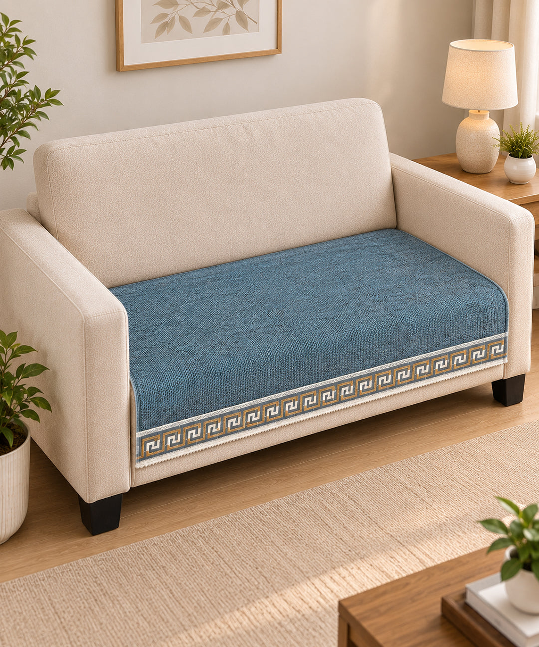 Suede Velvet Sofa Mat 2 Seater | Regal Edge – Greyish Blue