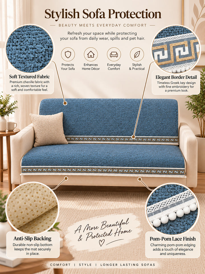 Suede Velvet Sofa Mat 2 Seater | Regal Edge – Greyish Blue