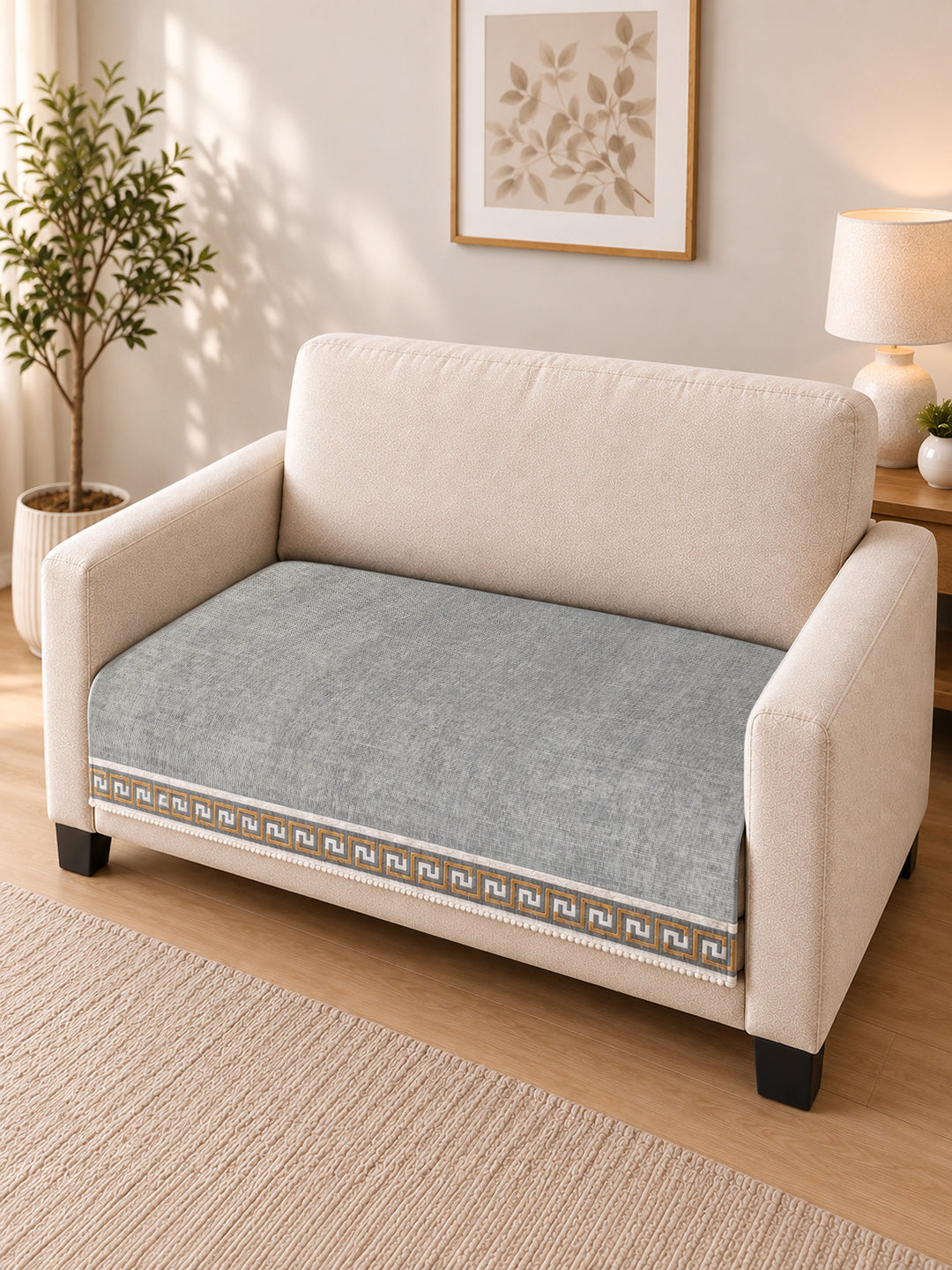 Suede Velvet Sofa Mat 2 Seater | Regal Edge – Mist Grey
